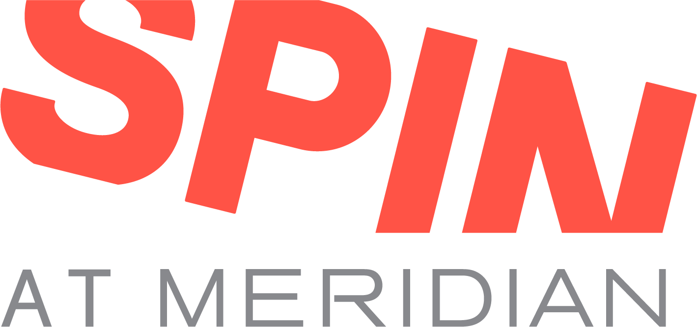 The image contains the red and black text "SPIN AT MERIDIAN".