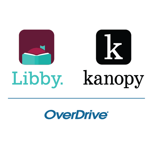 Logos of Libby, Kanopy, and OverDrive