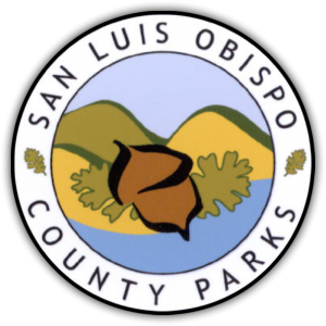 The image features the logo for San Luis Obispo County Parks, showcasing hills, a leaf, and an acorn.