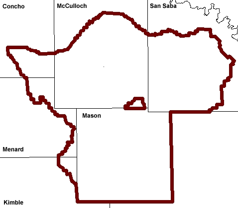 A simple line map possibly showing a region's outline with names of places around it. The map lacks detail and context.