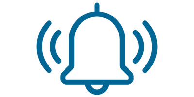 A blue bell icon with sound waves indicating a notification or alert.