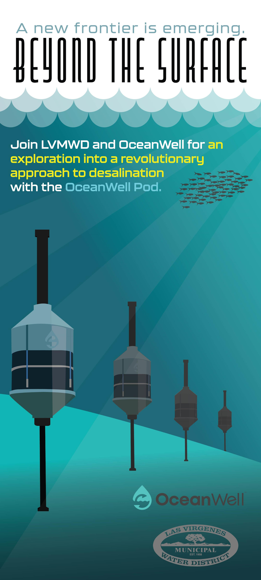 Promotes joining LVMWD and OceanWell for an innovative desalination exploration with OceanWell Pod, featuring underwater technology.