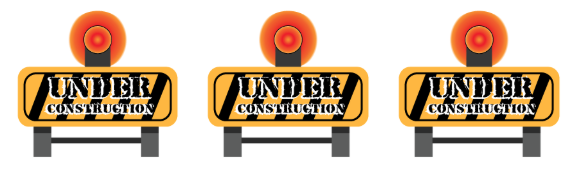 Three "Under Construction" signs with orange warning lights on top.