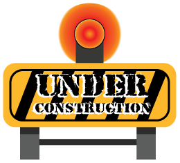 A sign with a flashing light reads "Under Construction" with a striped yellow background.