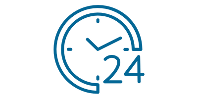 A clock design with the number 24, symbolizing 24-hour service or availability.
