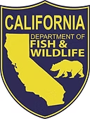 California Department of Fish & Wildlife badge with state outline and bear.