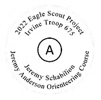 Circular emblem for a 2022 Eagle Scout Project by Irvine Troop 675, Jeremy Schabilion Orienteering Course, with letter "A" in center.