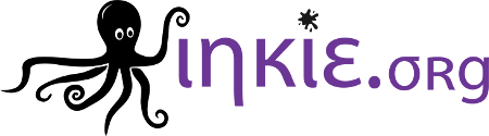 A logo for "INKIE.org" with a playful design including eyes and an ink splatter.