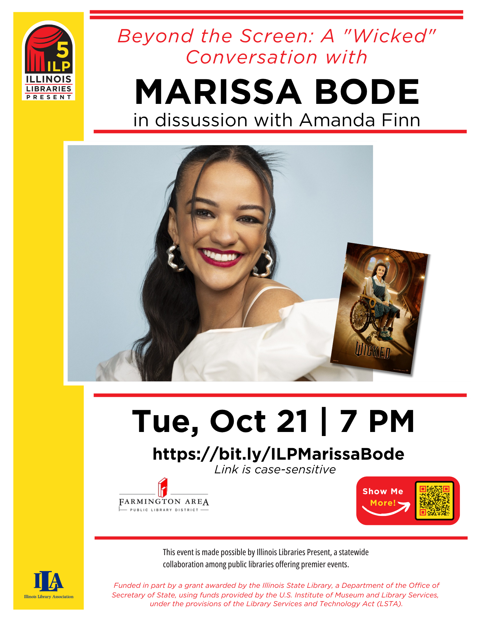 Event: "Beyond the Screen" with Marissa Bode, Oct 21, 7 PM. Link: https://bit.ly/ILPMarissaBode. Presented by IL Libraries.
