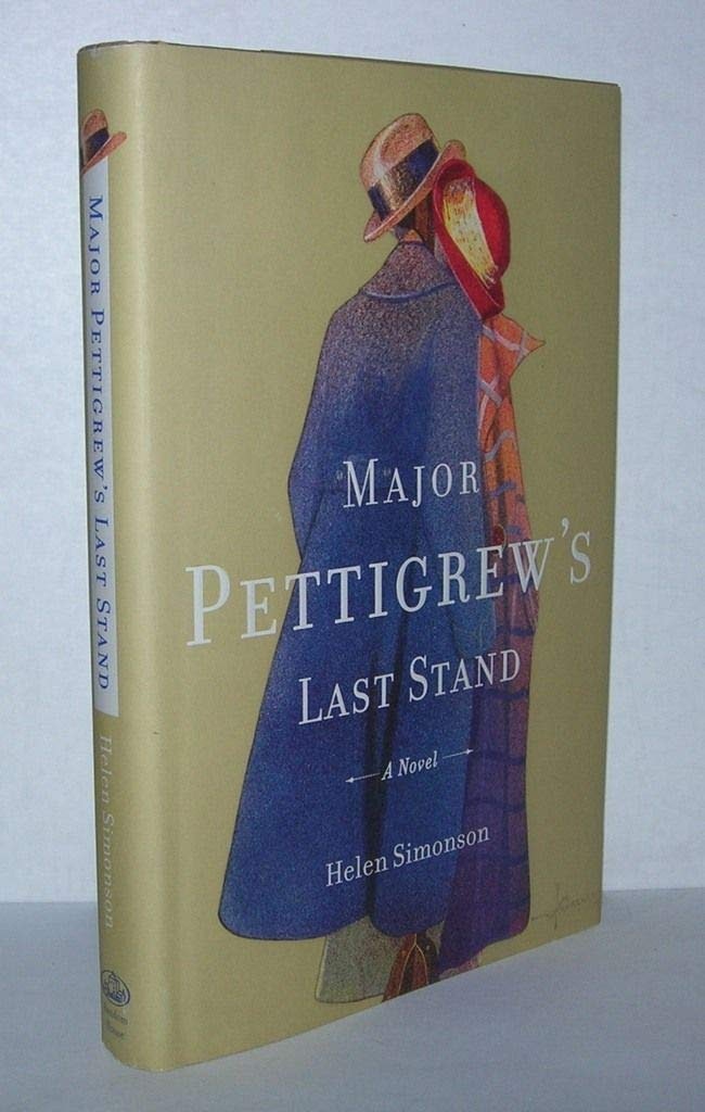 Book cover: "Major Pettigrew's Last Stand" by Helen Simonson. Artwork shows two figures in hats and coats.