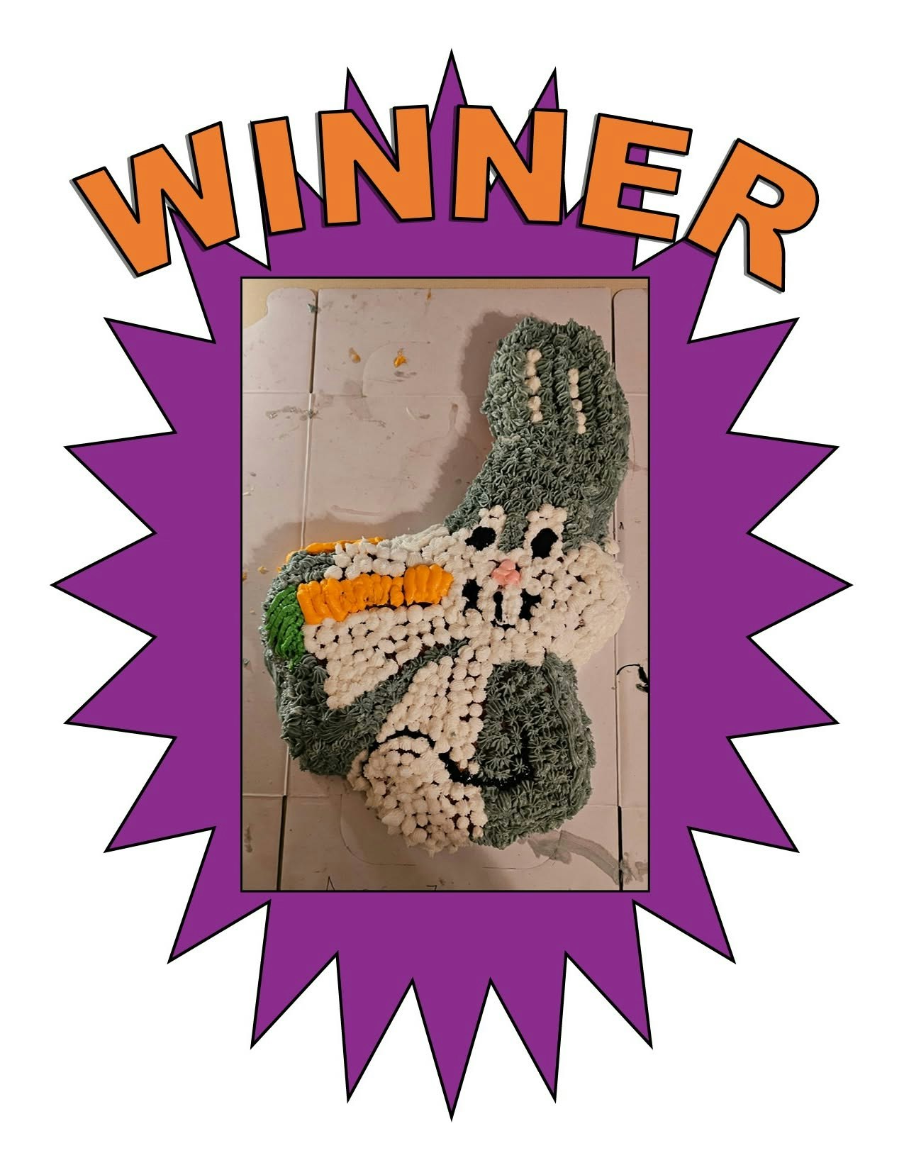 The image features a colorful, textured representation of a cartoon character with a "WINNER" badge in an eye-catching design.