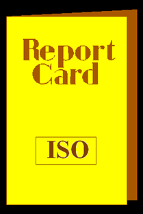 Yellow card that says "Report Card ISO" on its cover