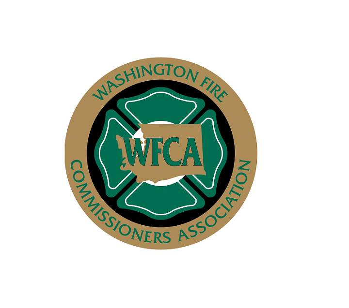 Washington Fire Commissioners Association Logo with Maltese cross and outline of the map of the State of Washington