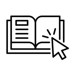 The image features a simple illustration of an open book alongside a computer cursor, suggesting digital reading or interaction.