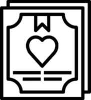 The image shows a simple line drawing of a card featuring a heart and a ribbon, suggesting a greeting card or invitation.