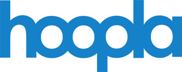 The image shows the logo of "hoopla" in blue lowercase letters.