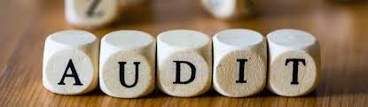 Cylindrical blocks with letters spelling "AUDIT" on a wooden surface.