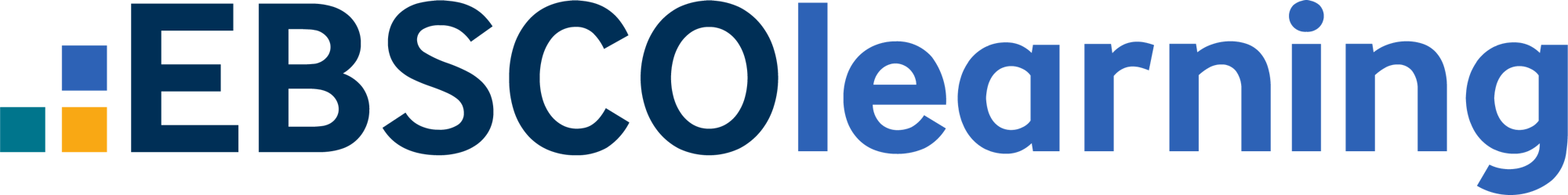 Logo with the text "EBSCO learning" in blue and a small color block design.
