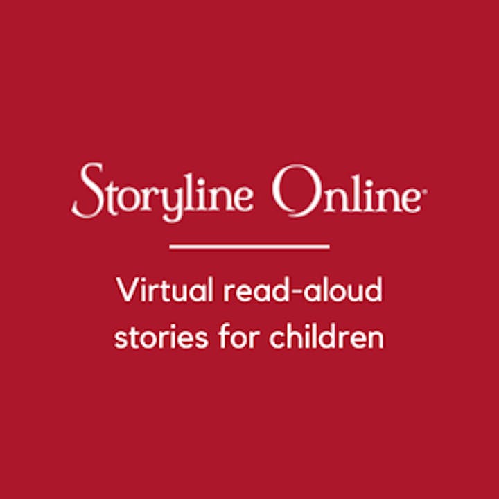 Red background with "Storyline Online: Virtual read-aloud stories for children" in white text.