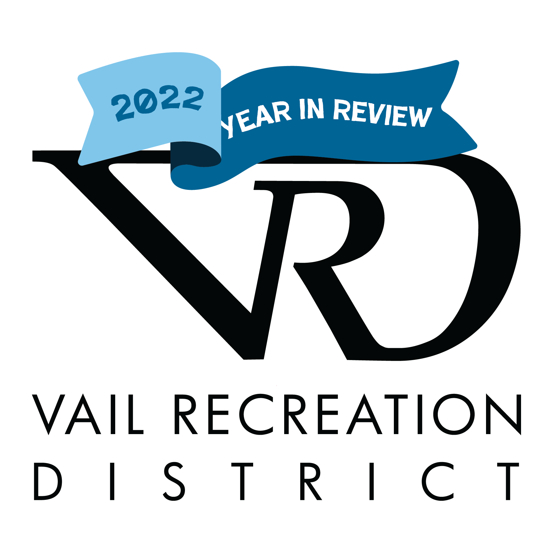 The image shows a logo with the text "2022 YEAR IN REVIEW" and initials "VRD" for Vail Recreation District.