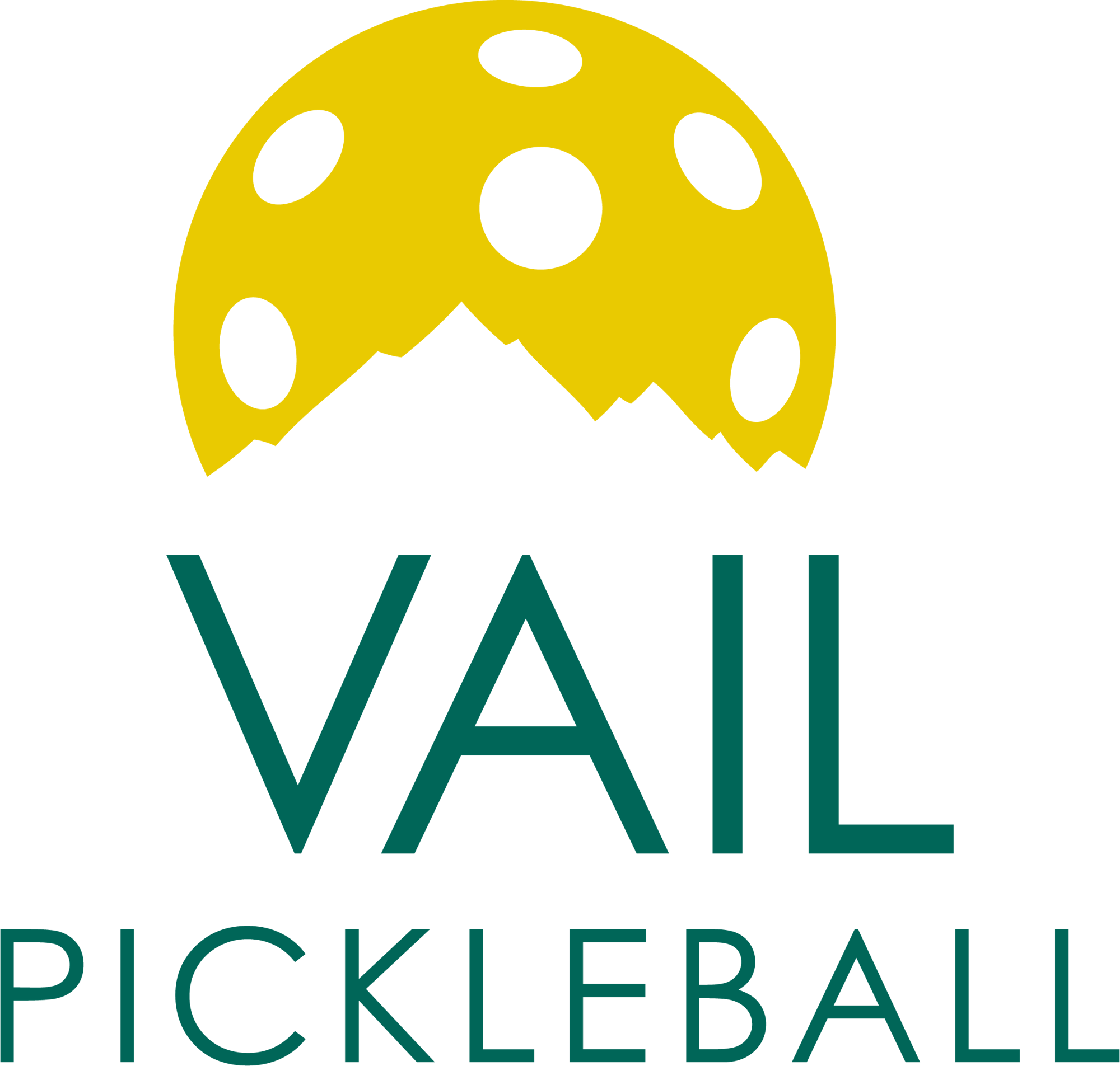 A logo with a stylized yellow pickleball over "VAIL PICKLEBALL" text, possible branding for a sports or recreational facility.