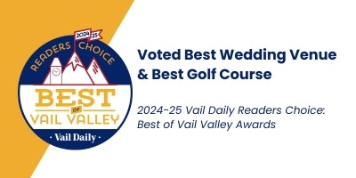 An award badge for Best Wedding Venue & Golf Course in the Vail Valley, from the Vail Daily Readers' Choice 2024-25.