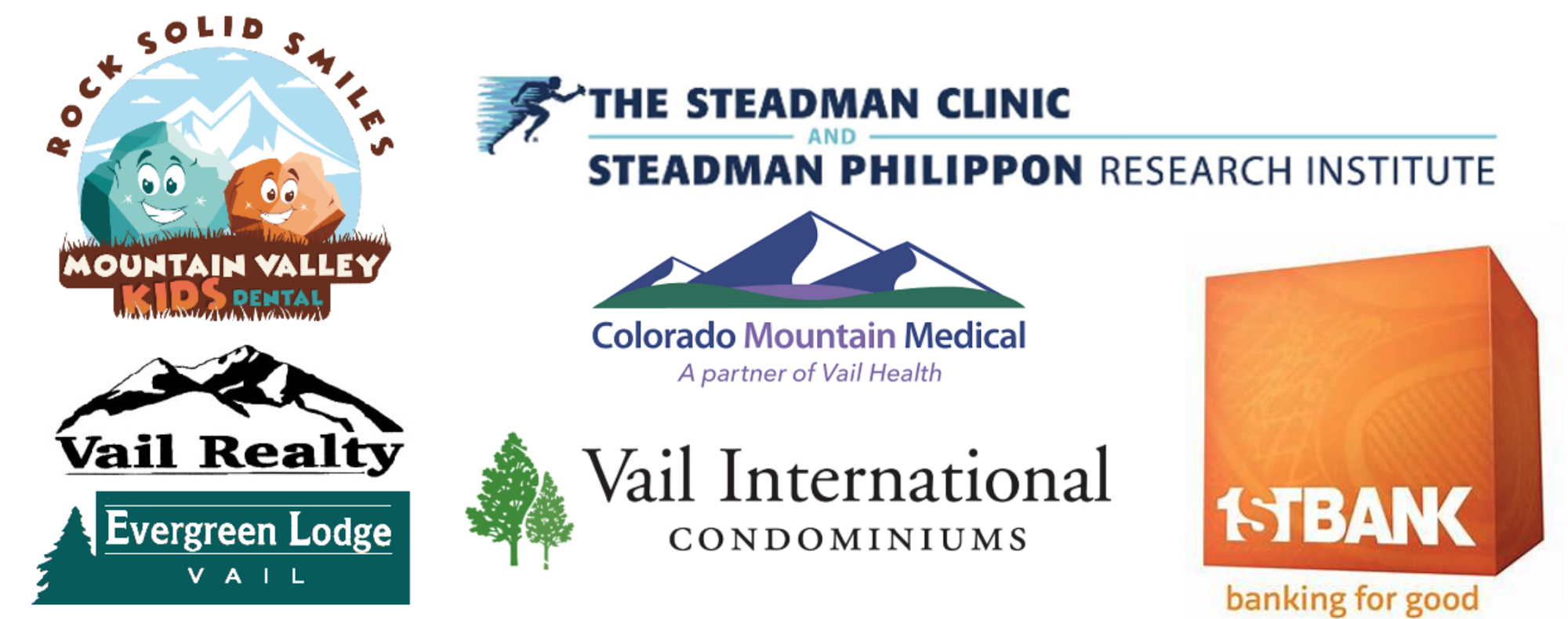 Logos of various businesses including dental, medical, realty, lodging, and a bank.