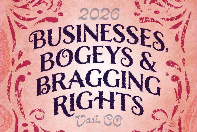 The image features the text "2026 Businesses, Bogeys & Bragging Rights" along with "Vail, CO."
