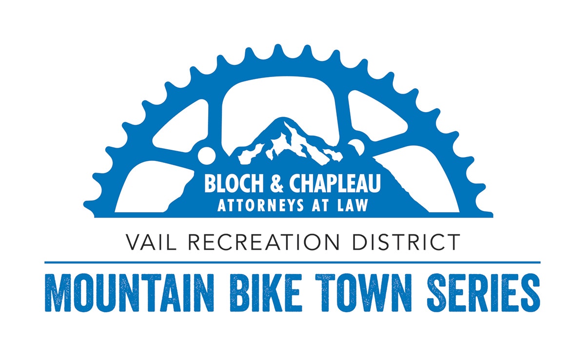 Logo for Vail Recreation District's Mountain Bike Town Series sponsored by Bloch & Chapleau Attorneys.
