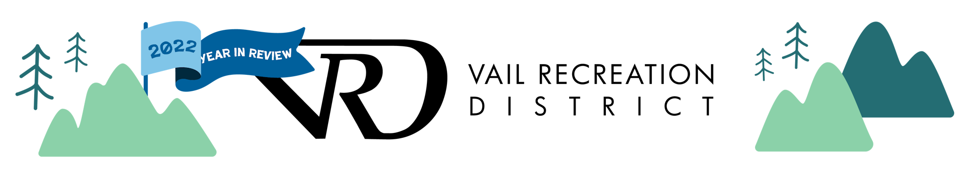 Stylized mountains with trees and a flag with text "2022 YEAR IN REVIEW".