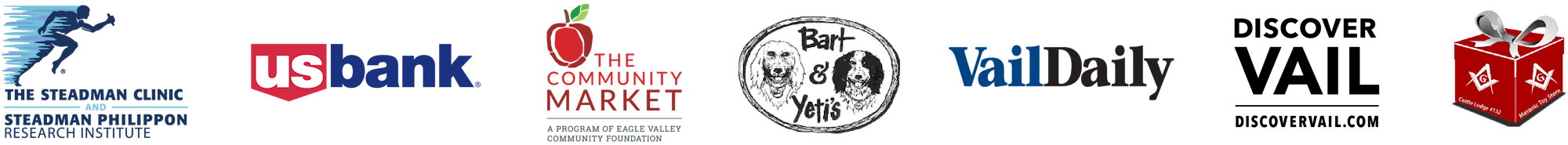 The image features logos of various organizations and businesses, including The Steadman Clinic, US Bank, and Vail Daily.