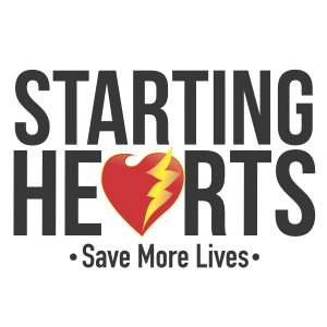 The image features a logo for "Starting Hearts," promoting cardiac health with the tagline "Save More Lives."