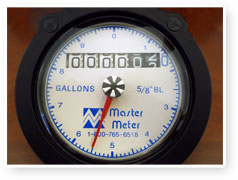 It's a Master Meter water meter showing a reading of 0000020 gallons.