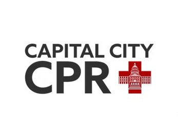 Logo featuring the text "CAPITAL CITY CPR" with a red cross and a stylized building inside the cross.