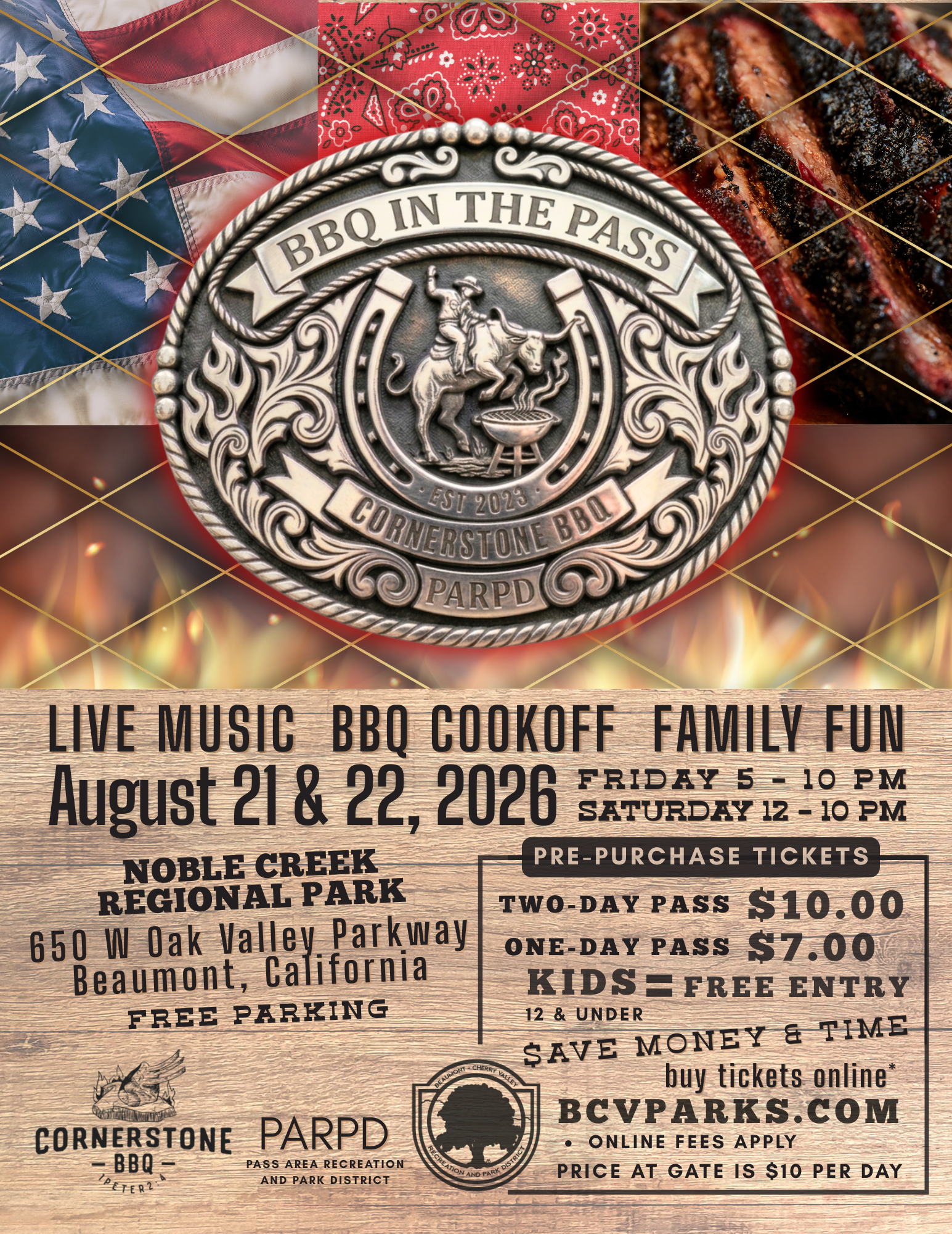 BBQ in the Pass event on August 21-22, 2026, at Noble Creek Park, Beaumont, CA. Food, live music, and fun! Tickets available.