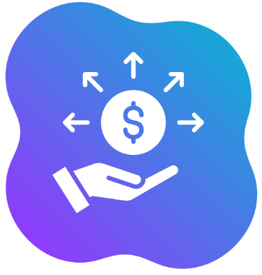The image features a circular icon with a dollar sign and arrows, symbolizing finance or investments.