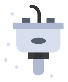 The image features a stylized representation of a coffee maker or machine, with elements like buttons and a carafe.
