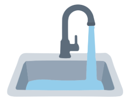 An illustration of a kitchen sink with a faucet pouring water into the basin.