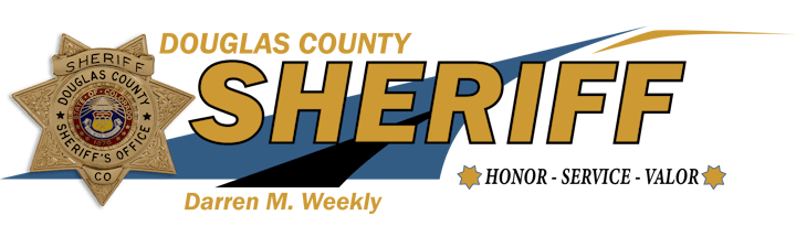 Logo of the Douglas County Sheriff's Office, Colorado, with a badge and motto.