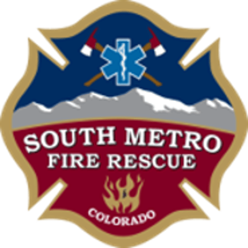 Emblem of South Metro Fire Rescue, featuring a star of life, mountains, fire, and "Colorado" text.