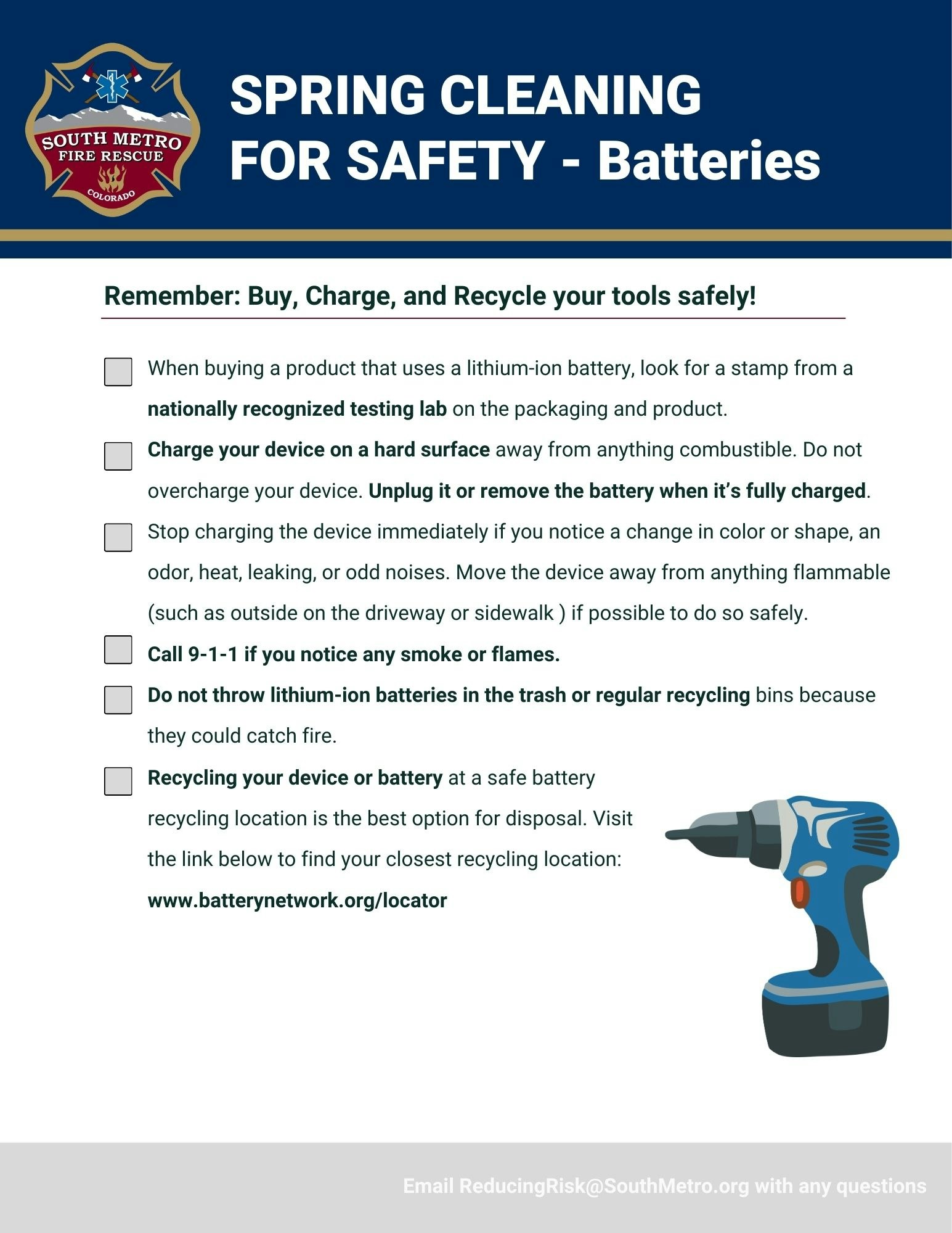 A safety guide on handling lithium-ion batteries, emphasizing proper charging, disposal, and emergency actions.