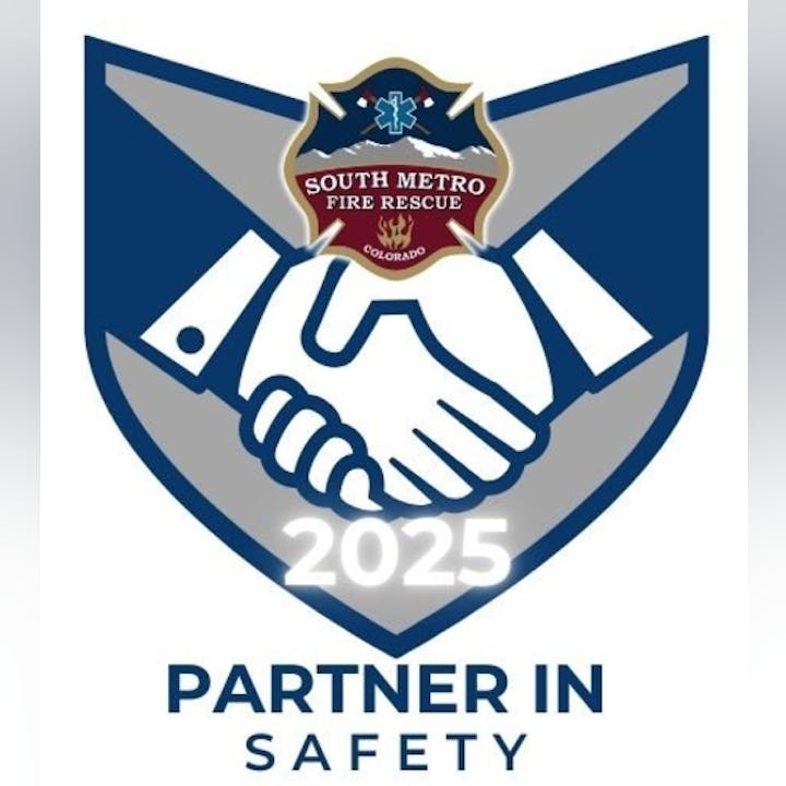 Handshake logo with "South Metro Fire Rescue," "2025," and "Partner in Safety" text.