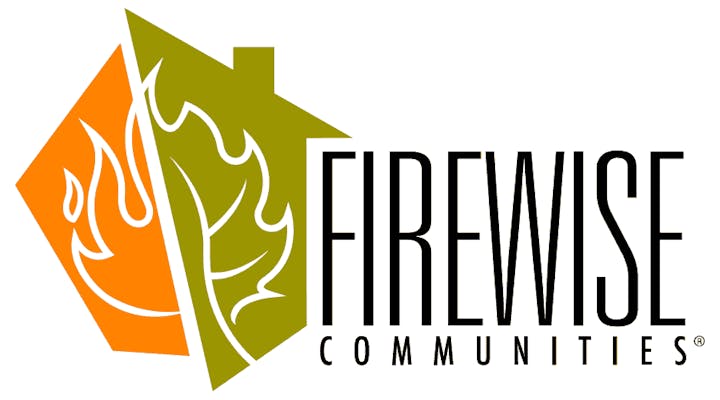 Logo of "Firewise Communities" combining flame imagery with a house silhouette.