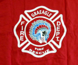 A logo of the Graeagle Fire Department on a red background.