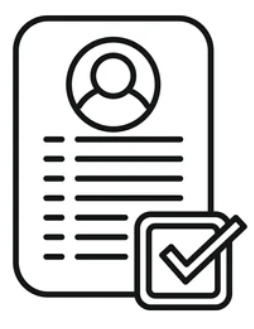Icon of a document with a user profile and a check-mark indicating verified or completed information.