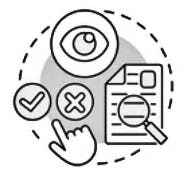 An icon with an eye, checklist, and a document with a magnifying glass, suggesting review or scrutiny.