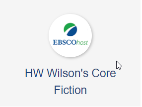 A logo for "EBSCOhost" above the text "HW Wilson's Core Fiction."