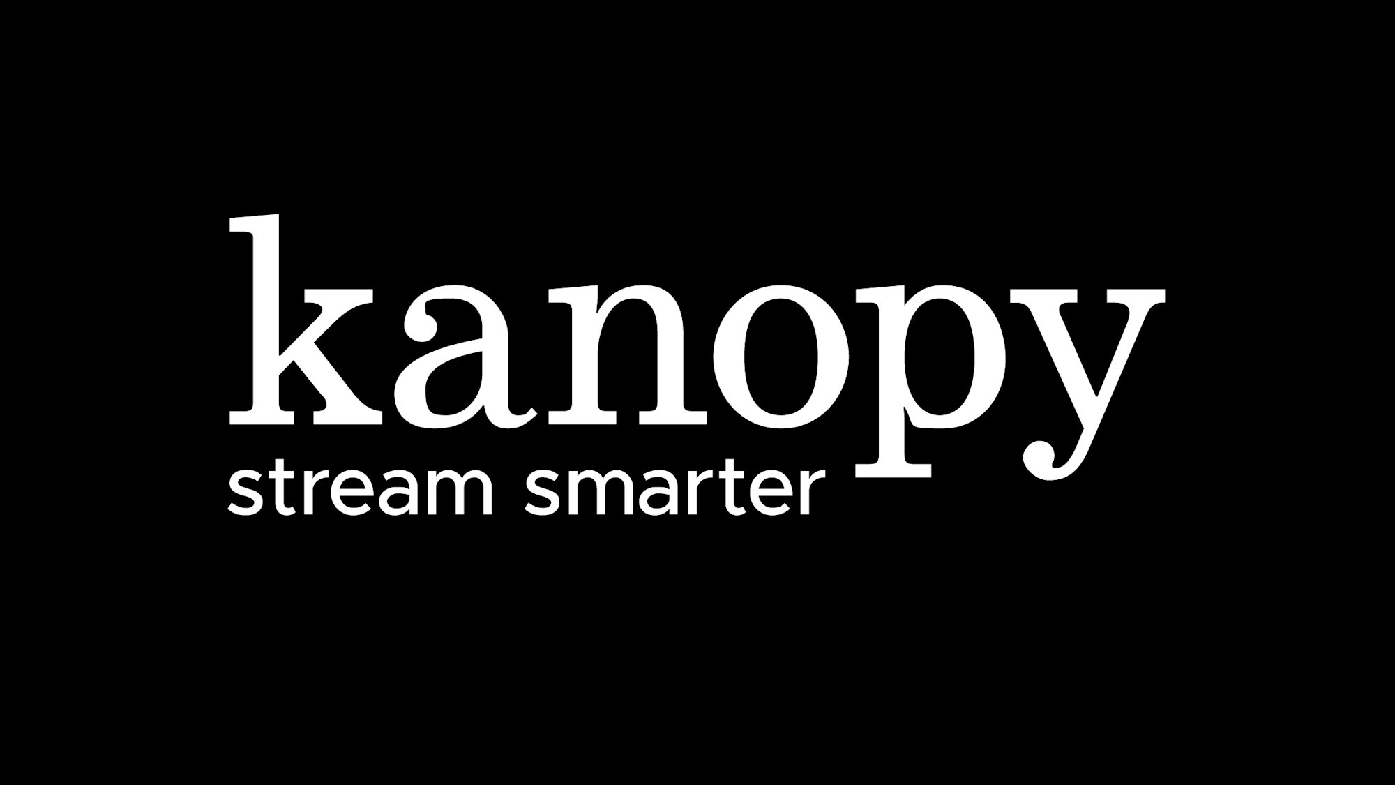 "Kanopy" logo with the text "stream smarter" below it on a black background.