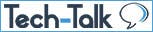 It's a logo with the text "Tech-Talk" and a stylized speech bubble.