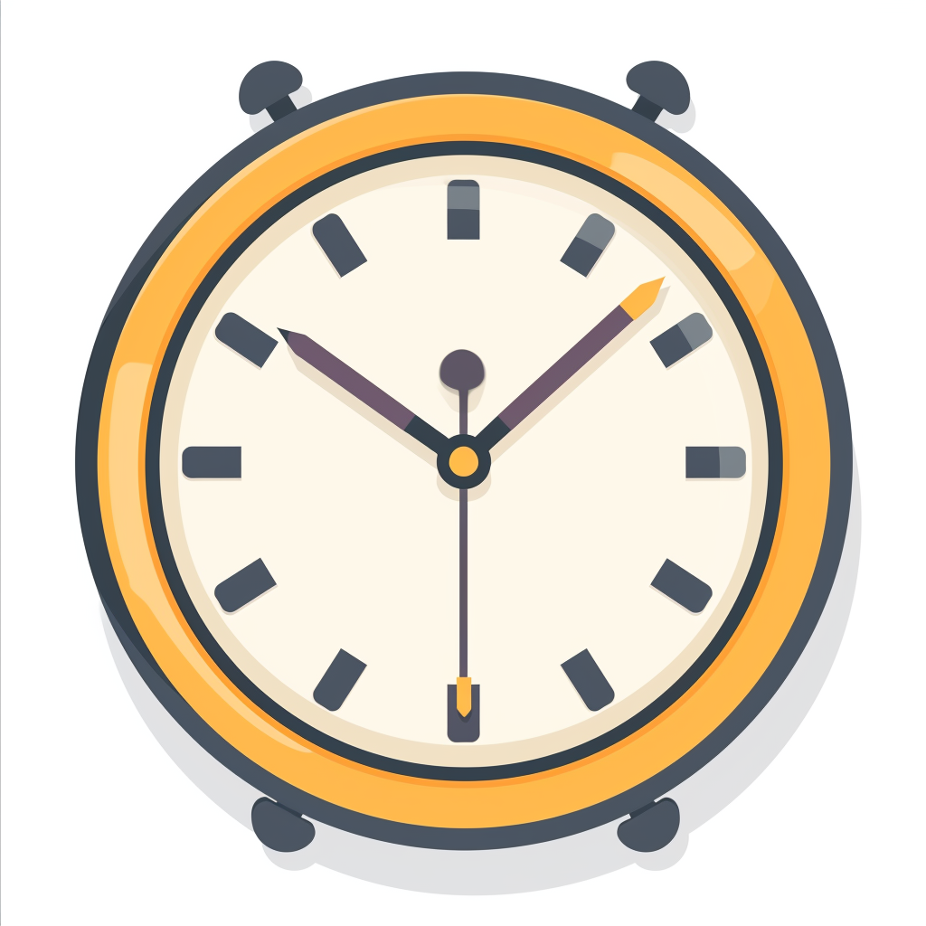 A flat design illustration of an analog alarm clock.